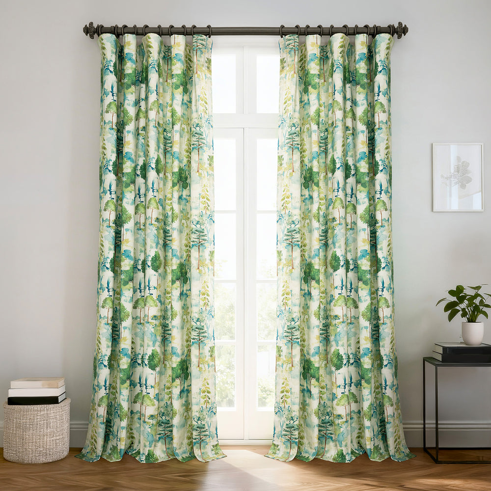 Woodland Mist Floral Floral Dune Cotton Textured Printed Room Darkening Curtain