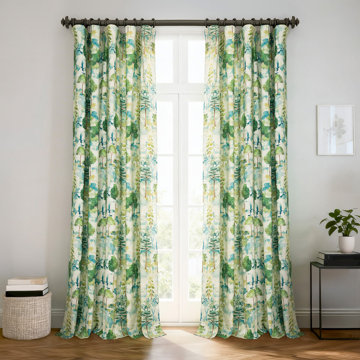 Woodland Mist Floral Floral Dune Cotton Textured Printed Room Darkening Curtain