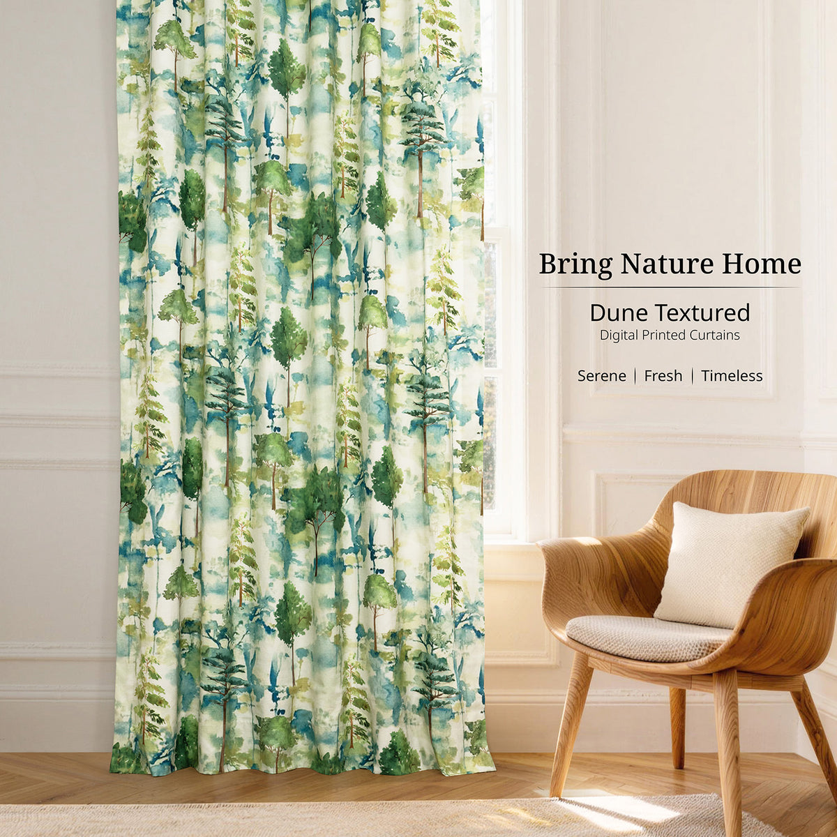 Woodland Mist Floral Floral Dune Cotton Textured Printed Room Darkening Curtain