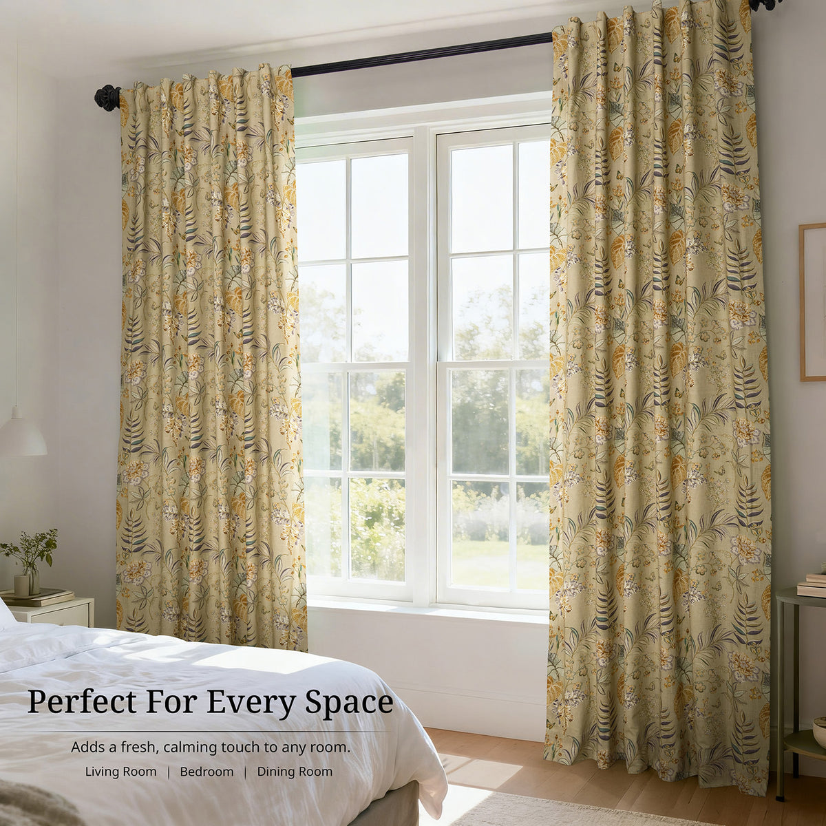 Vintage Botanical Sand Floral Dune Cotton Textured Printed Room Darkening Curtain