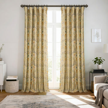 Vintage Botanical Sand Floral Dune Cotton Textured Printed Room Darkening Curtain