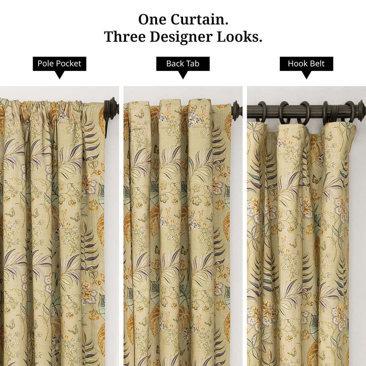 Vintage Botanical Sand Floral Dune Cotton Textured Printed Room Darkening Curtain