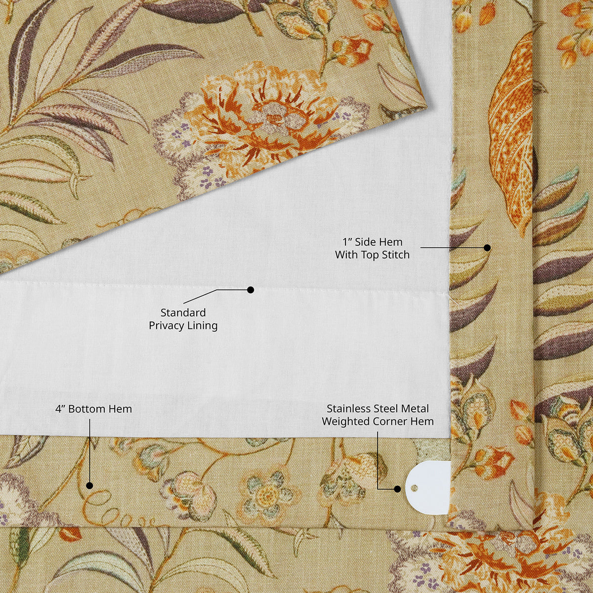 Vintage Botanical Sand Floral Dune Cotton Textured Printed Room Darkening Curtain