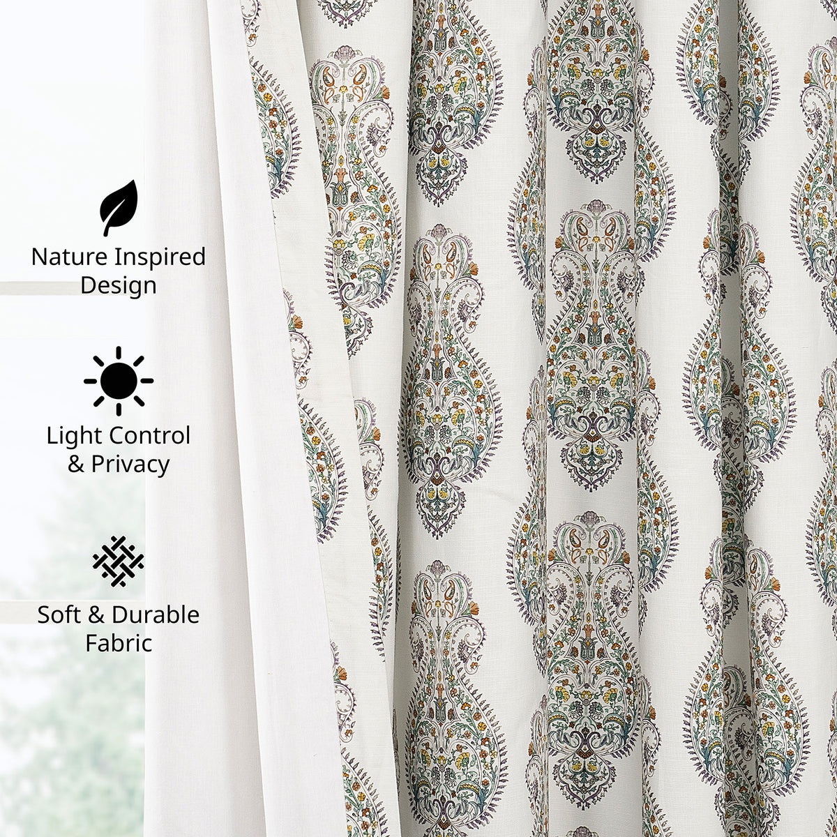 Mughal Medallion Paisley Paisley Dune Cotton Textured Printed Room Darkening Curtain