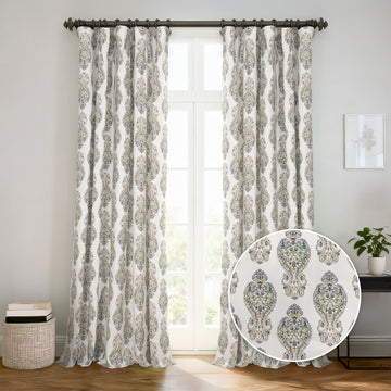 Mughal Medallion Paisley Dune Cotton Textured Printed Room Darkening Curtain