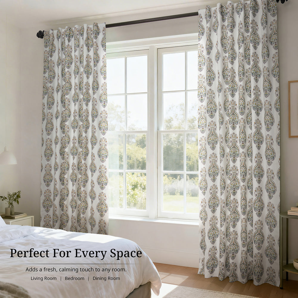 Mughal Medallion Paisley Paisley Dune Cotton Textured Printed Room Darkening Curtain