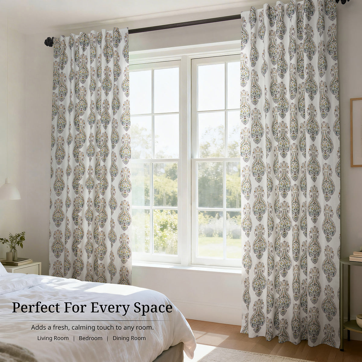 Mughal Medallion Paisley Paisley Dune Cotton Textured Printed Room Darkening Curtain