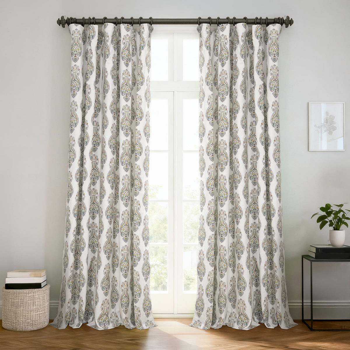 Mughal Medallion Paisley Paisley Dune Cotton Textured Printed Room Darkening Curtain
