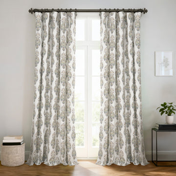 Mughal Medallion Paisley Paisley Dune Cotton Textured Printed Room Darkening Curtain