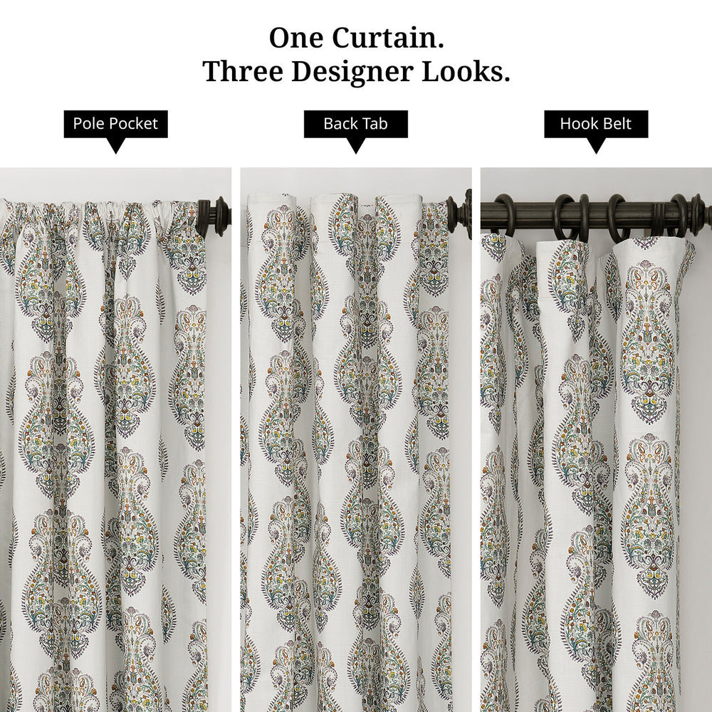 Mughal Medallion Paisley Paisley Dune Cotton Textured Printed Room Darkening Curtain
