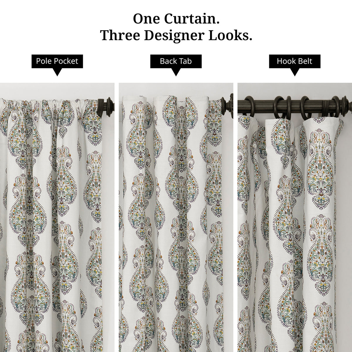 Mughal Medallion Paisley Paisley Dune Cotton Textured Printed Room Darkening Curtain