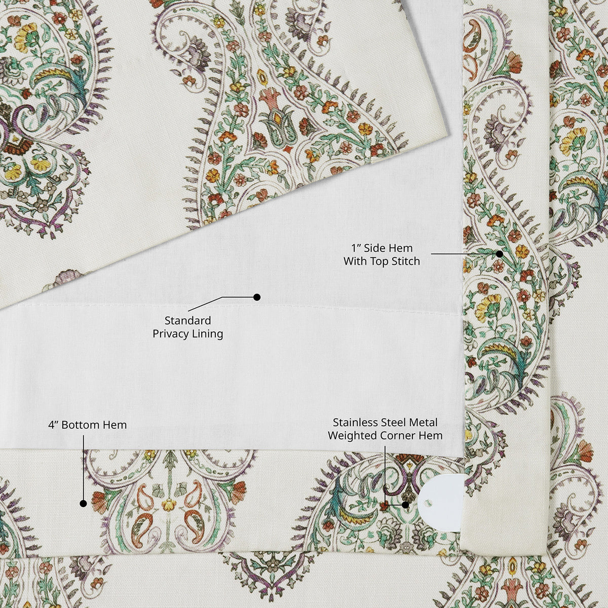 Mughal Medallion Paisley Paisley Dune Cotton Textured Printed Room Darkening Curtain