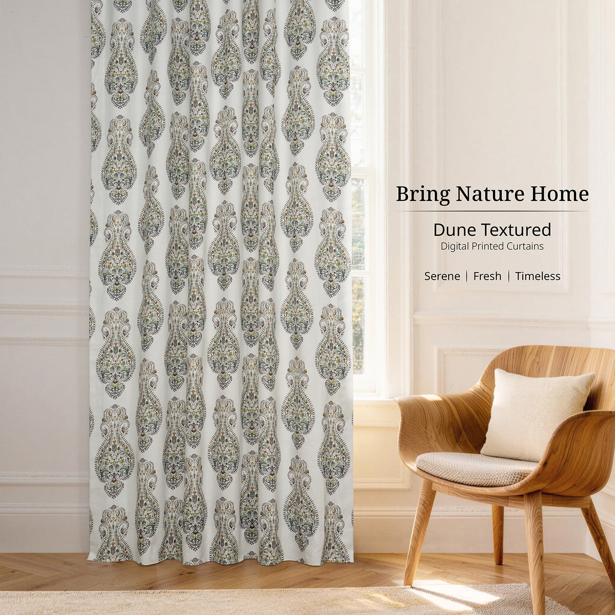 Mughal Medallion Paisley Paisley Dune Cotton Textured Printed Room Darkening Curtain