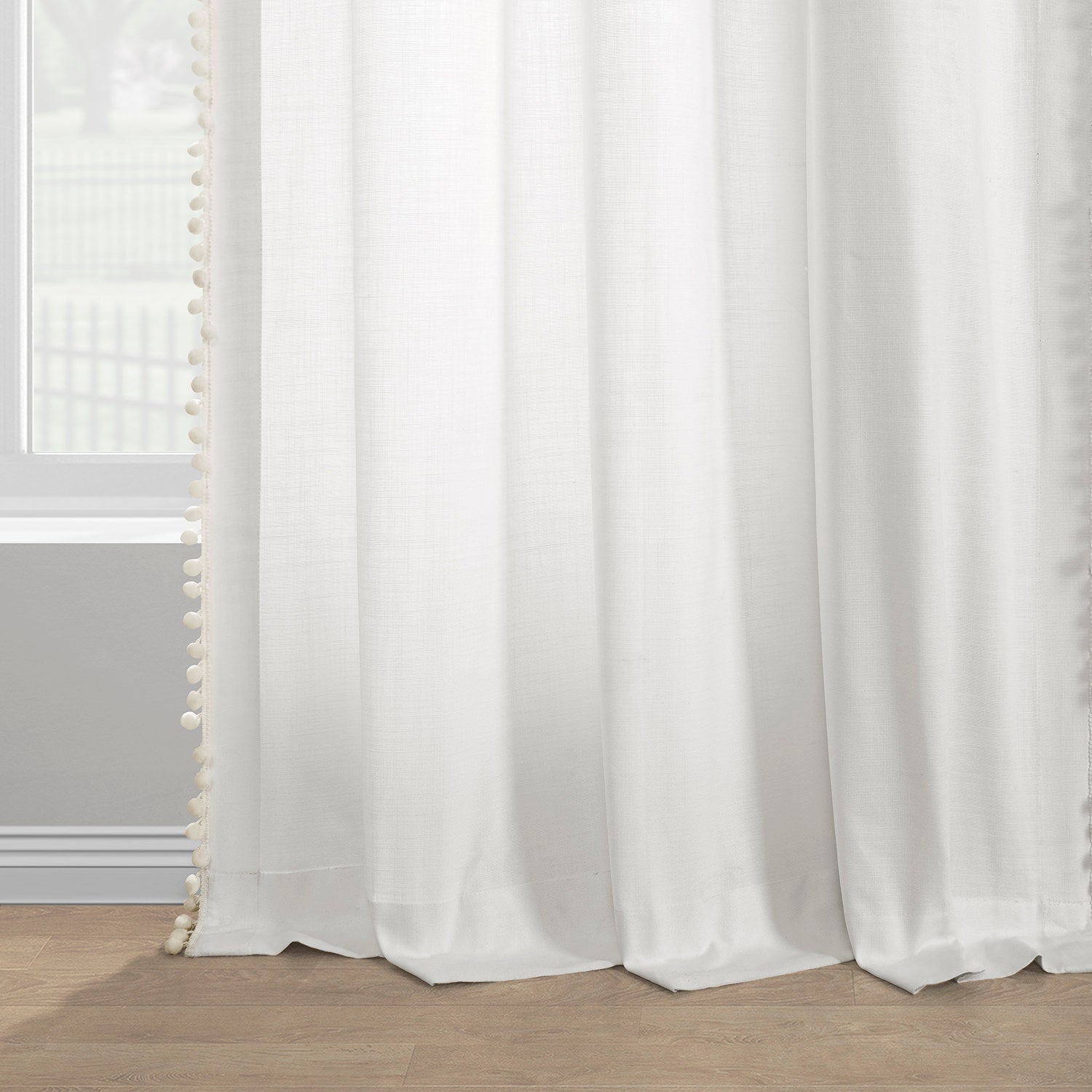 Channing White Bordered Modern Hampton Textured Cotton Light Filtering Curtain
