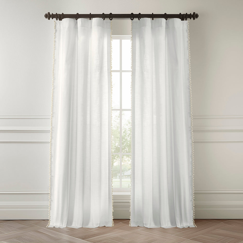 Channing White Bordered Modern Hampton Textured Cotton Light Filtering Curtain