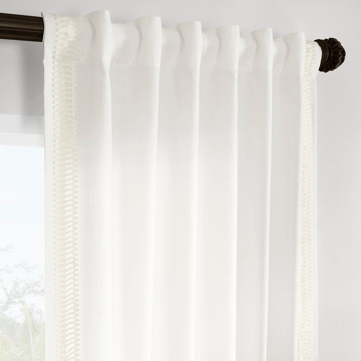 Maidstone White Bordered Modern Hampton Textured Cotton Light Filtering Curtain