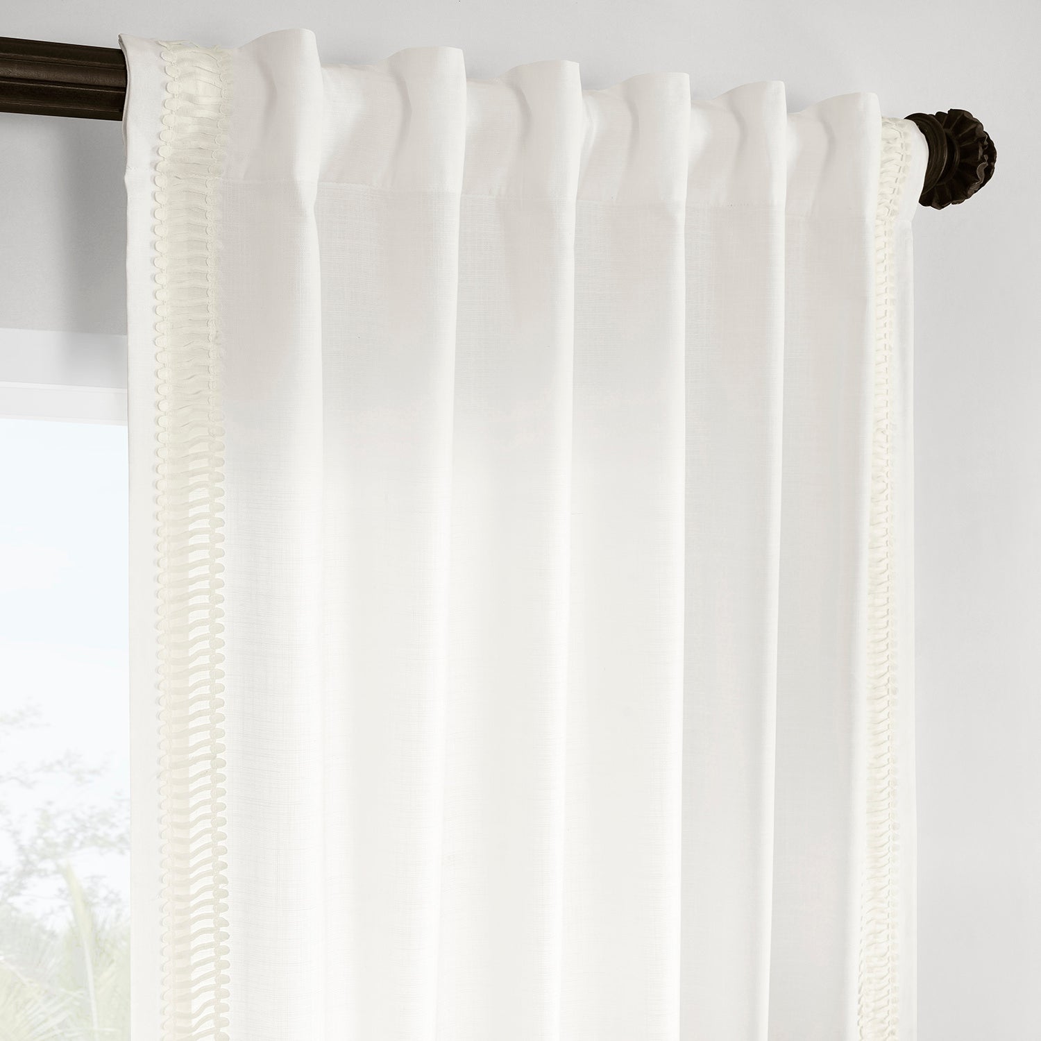 Maidstone White Bordered Modern Hampton Textured Cotton Light Filtering Curtain