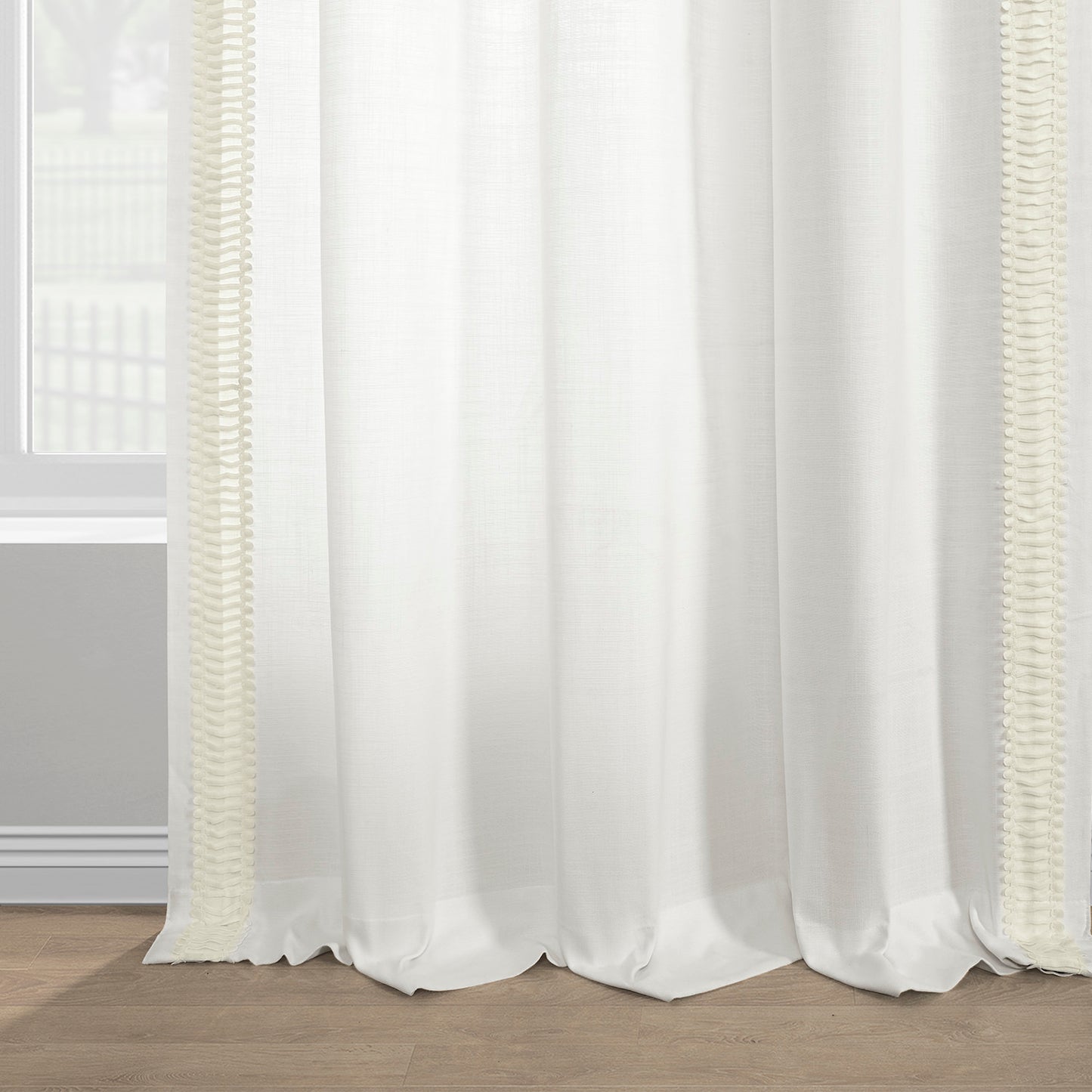 Maidstone White Bordered Modern Hampton Textured Cotton Light Filtering Curtain
