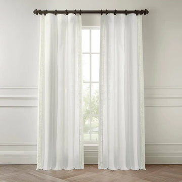 Maidstone White Bordered Modern Hampton Textured Cotton Light Filtering Curtain