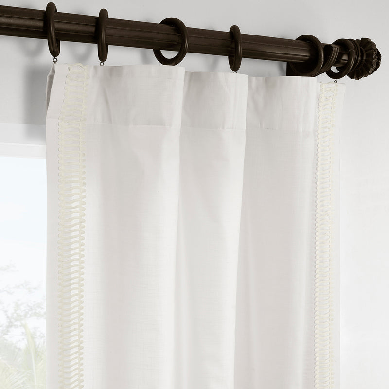 Maidstone White Bordered Modern Hampton Textured Cotton Light Filtering Curtain
