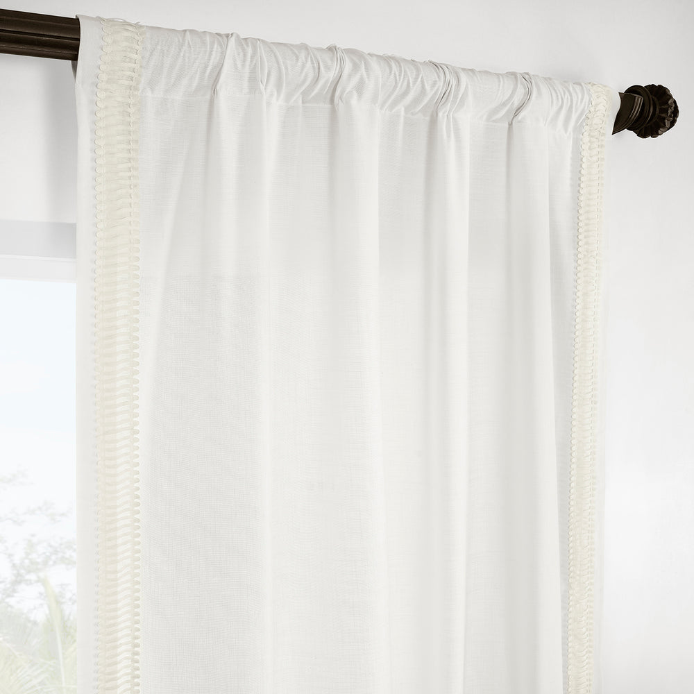 Maidstone White Bordered Modern Hampton Textured Cotton Light Filtering Curtain