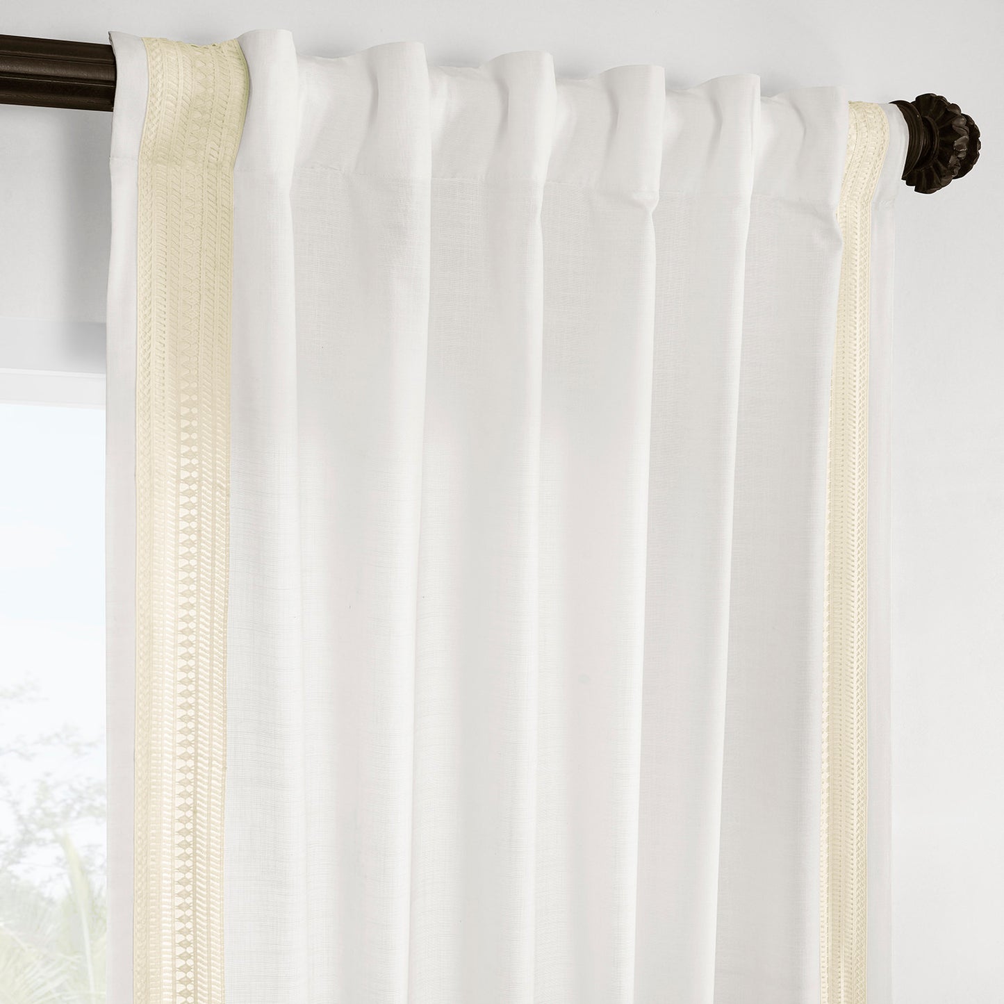 Stony Moasic White Bordered Modern Hampton Textured Cotton Light Filtering Curtain