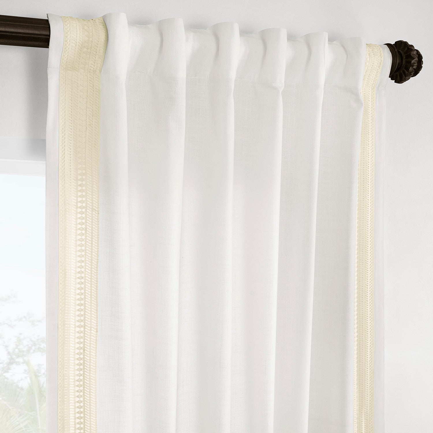 Stony Moasic White Bordered Modern Hampton Textured Cotton Light Filtering Curtain