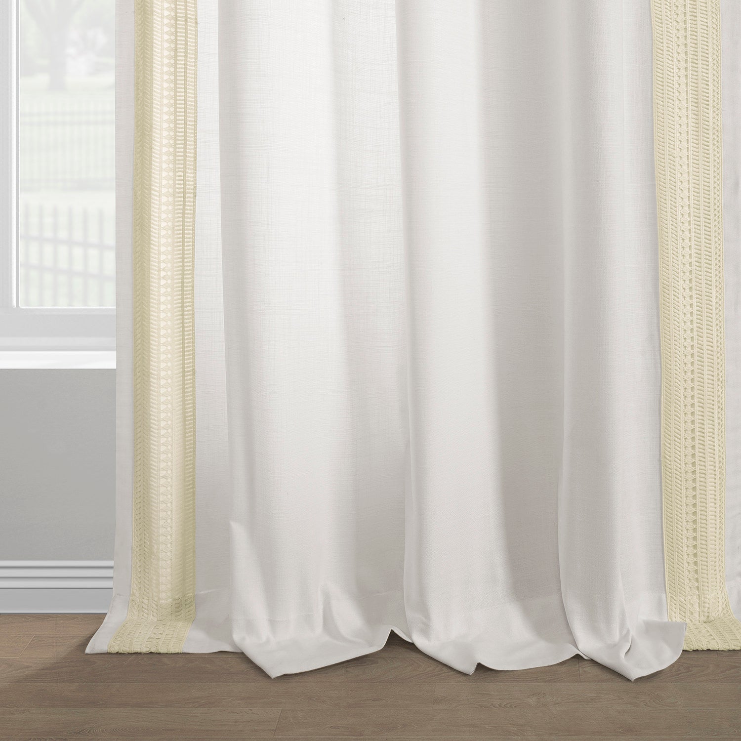 Stony Moasic White Bordered Modern Hampton Textured Cotton Light Filtering Curtain