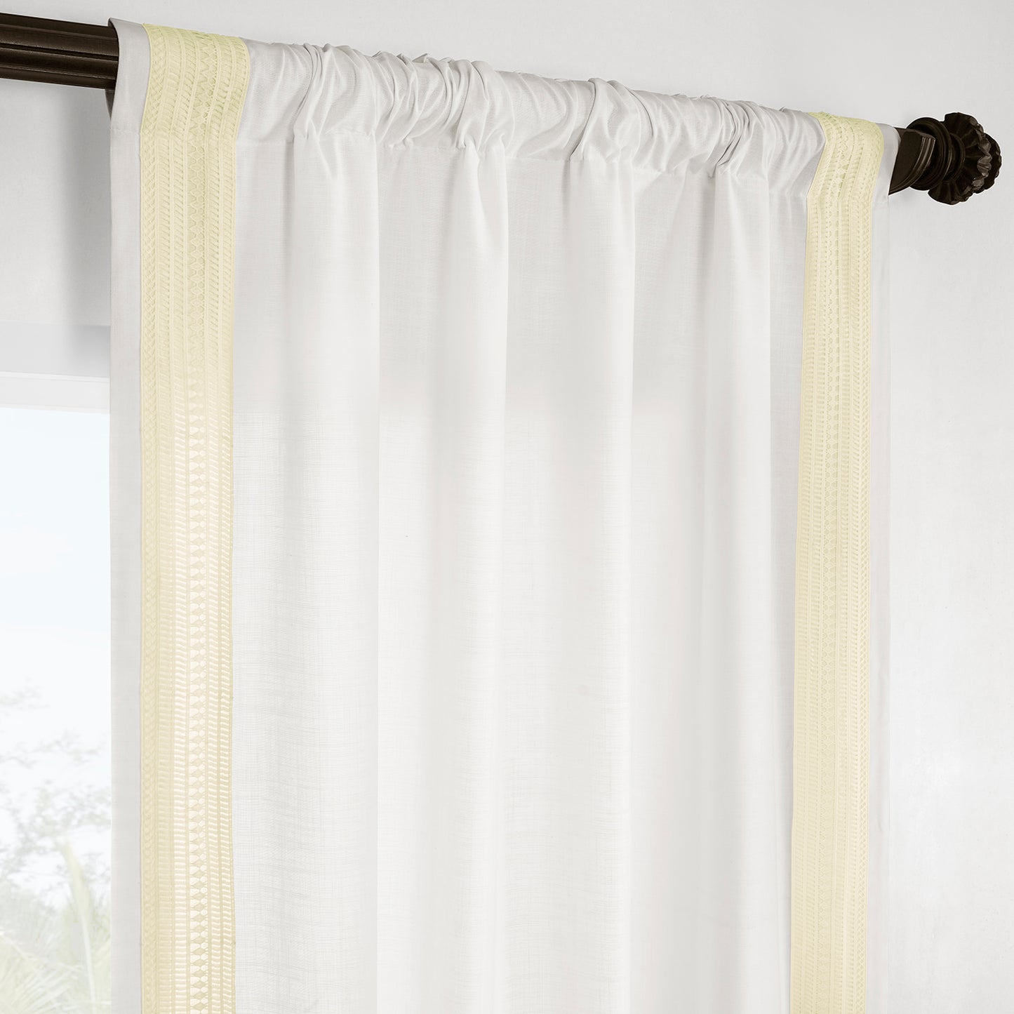 Stony Moasic White Bordered Modern Hampton Textured Cotton Light Filtering Curtain
