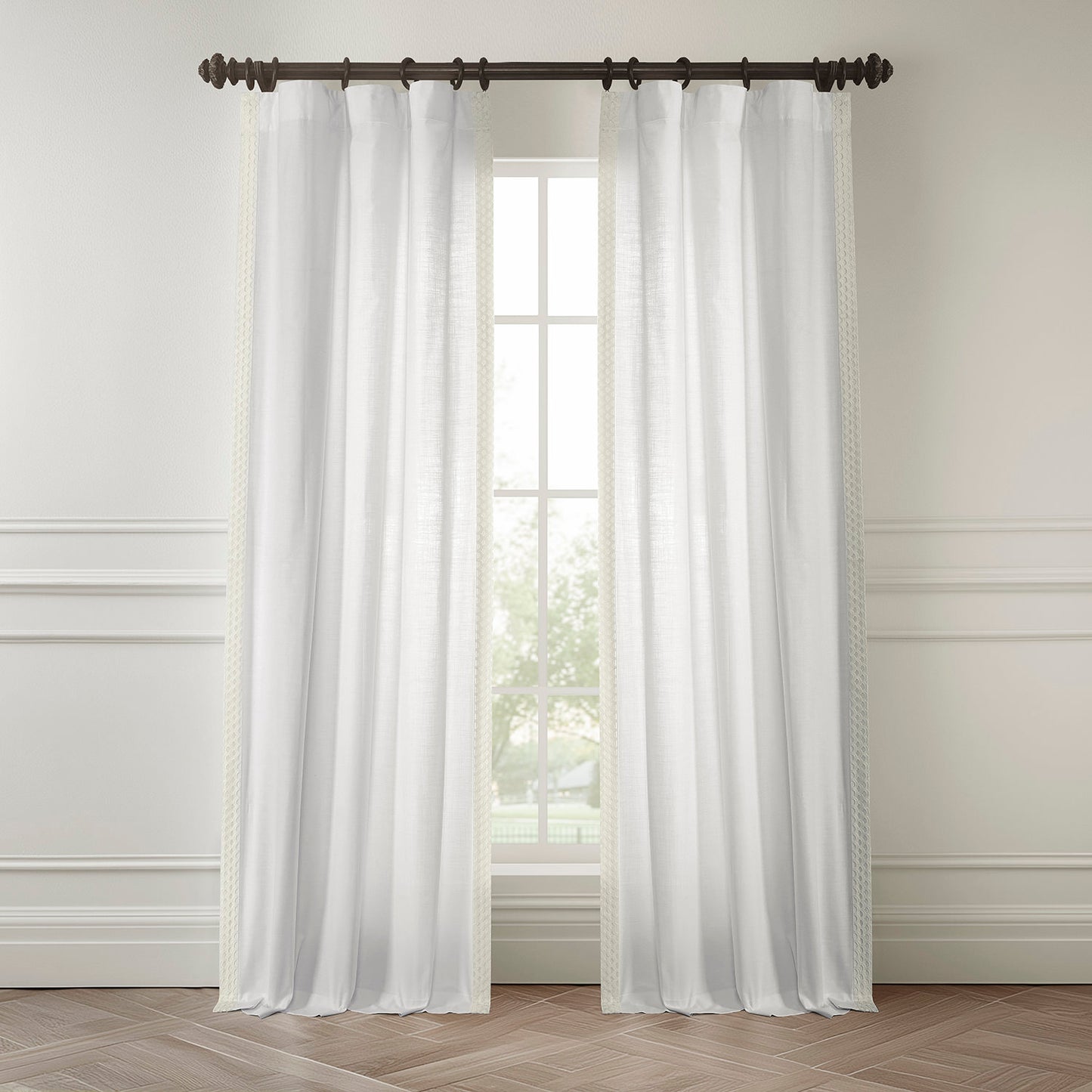 Scalloped White Bordered Modern Hampton Textured Cotton Light Filtering Curtain