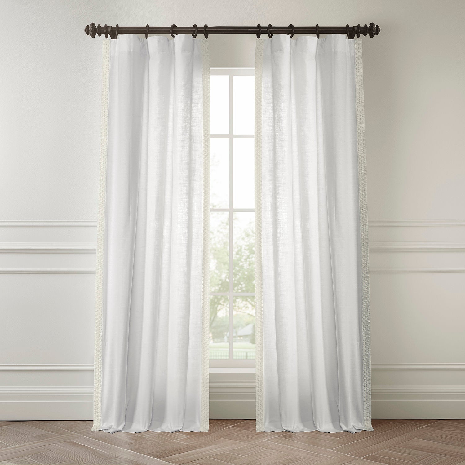 Scalloped White Bordered Modern Hampton Textured Cotton Light Filtering Curtain