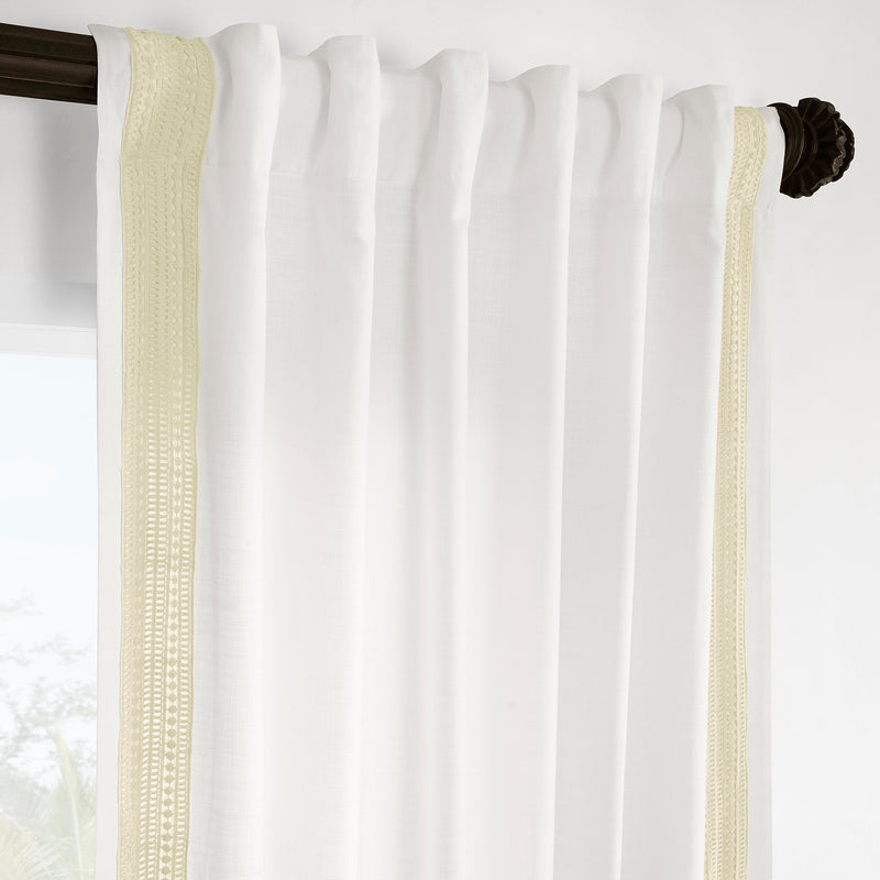 Ridge Lattice White Bordered Modern Hampton Textured Cotton Light Filtering Curtain