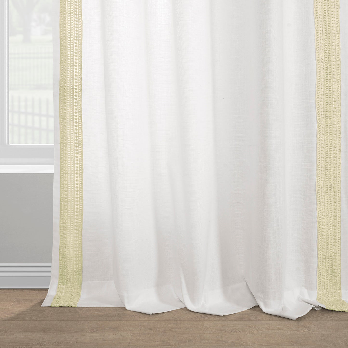 Ridge Lattice White Bordered Modern Hampton Textured Cotton Light Filtering Curtain