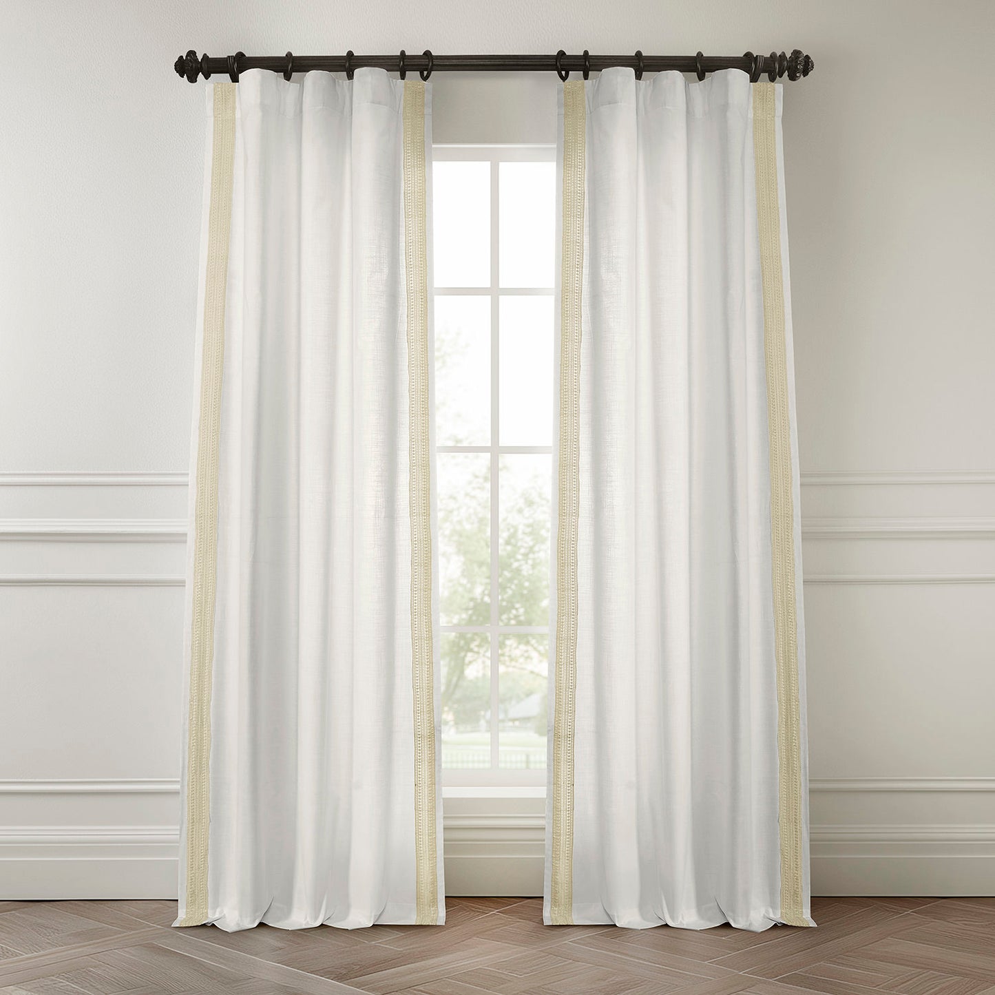 Ridge Lattice White Bordered Modern Hampton Textured Cotton Light Filtering Curtain