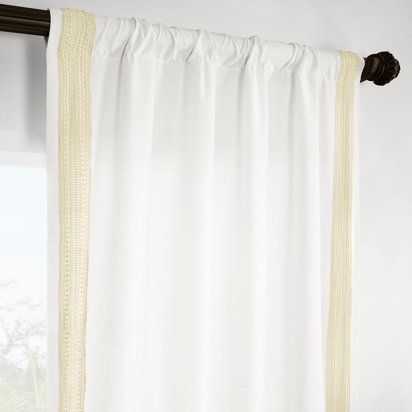 Ridge Lattice White Bordered Modern Hampton Textured Cotton Light Filtering Curtain