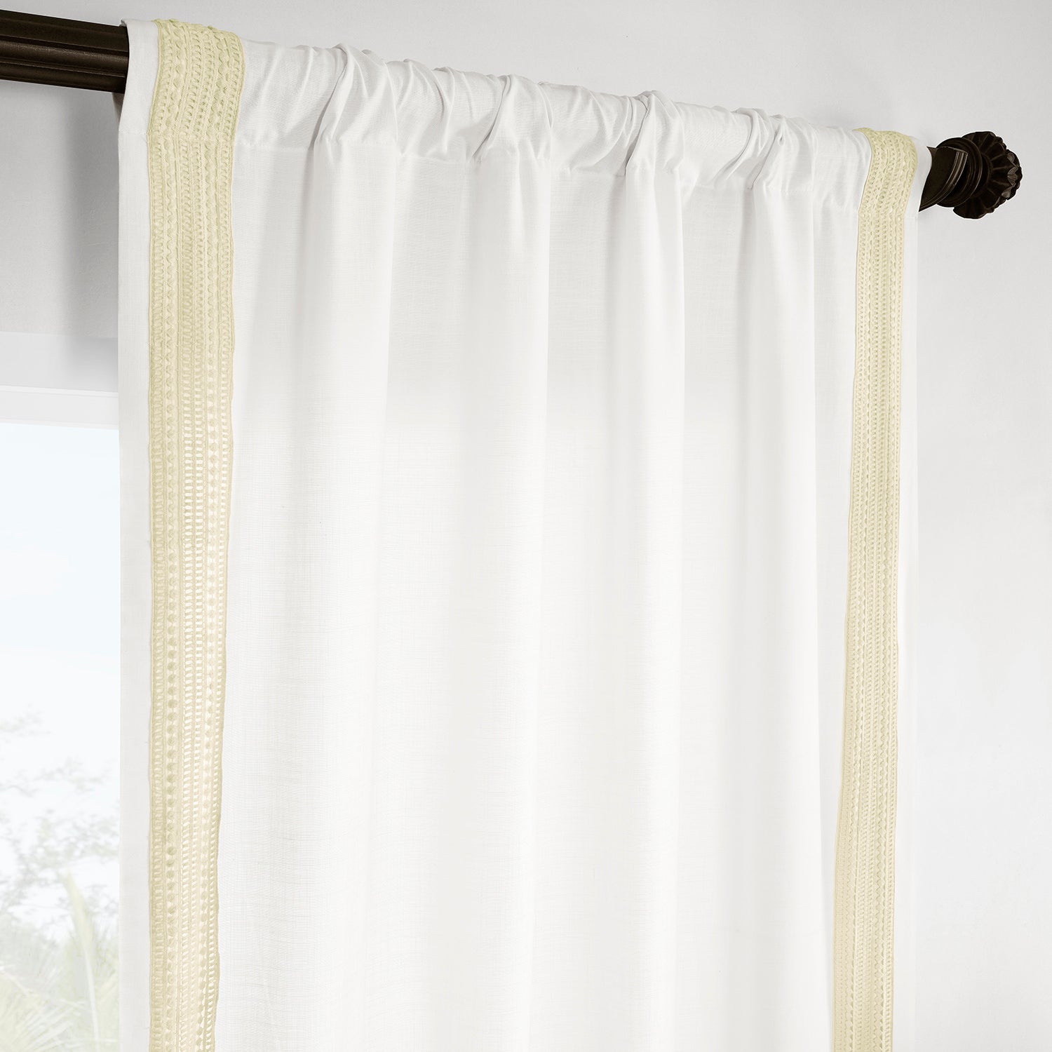 Ridge Lattice White Bordered Modern Hampton Textured Cotton Light Filtering Curtain