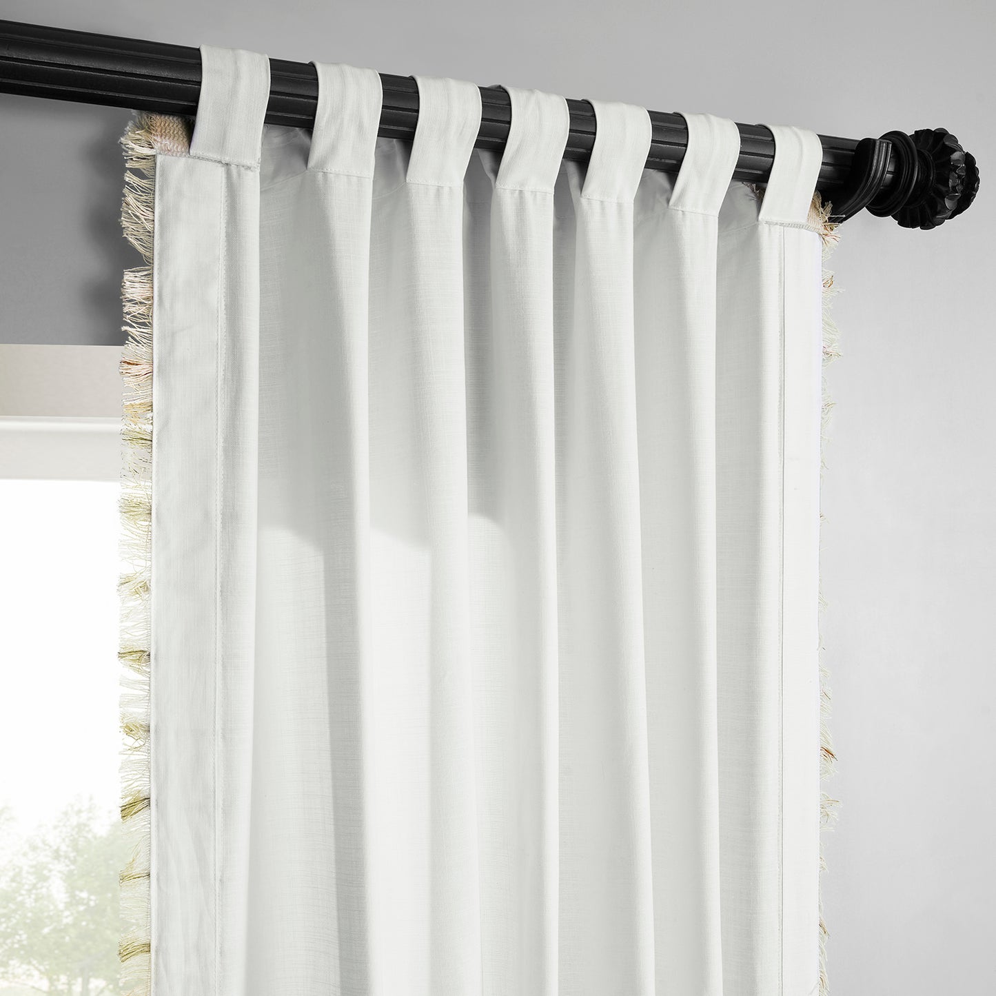 Melford White Bordered Modern Hampton Textured Cotton Light Filtering Curtain