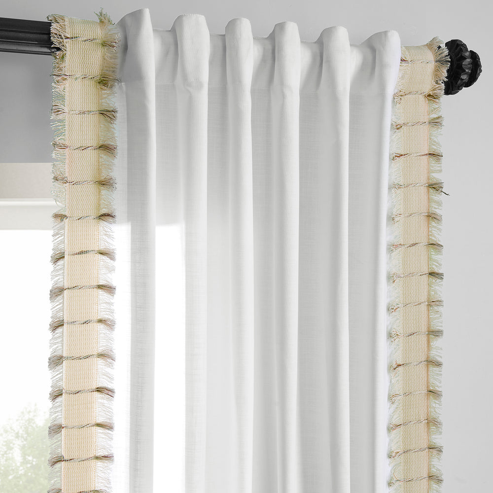 Melford White Bordered Modern Hampton Textured Cotton Light Filtering Curtain