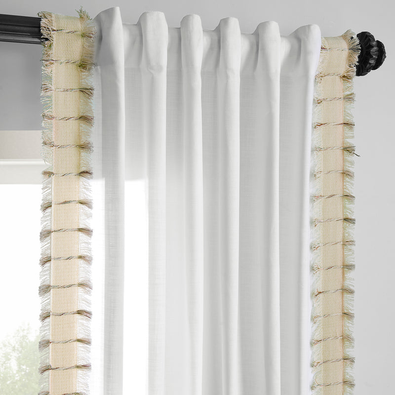 Melford White Bordered Modern Hampton Textured Cotton Light Filtering Curtain