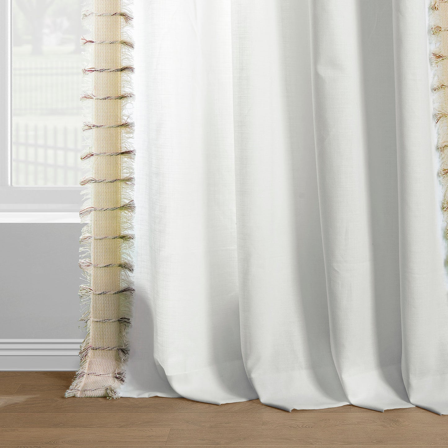 Melford White Bordered Modern Hampton Textured Cotton Light Filtering Curtain