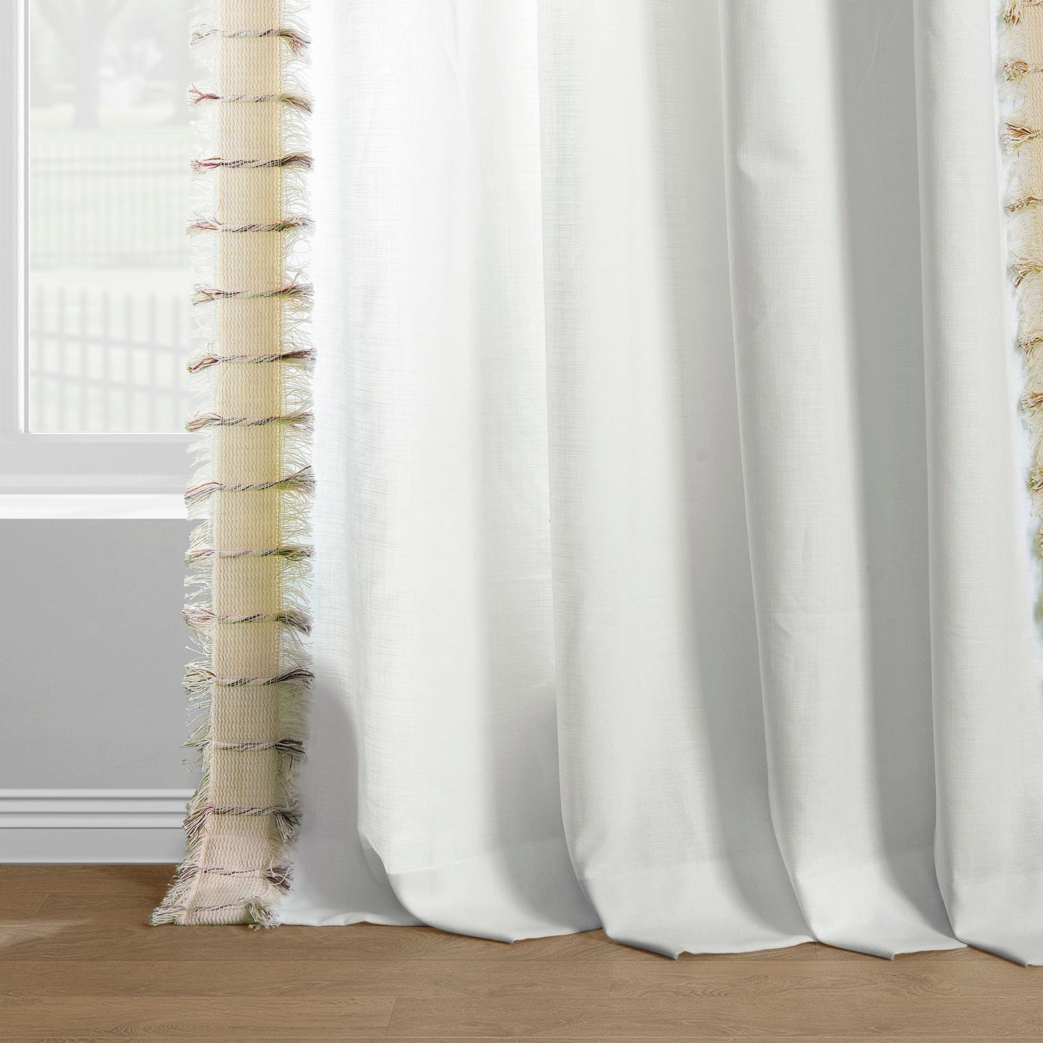 Melford White Bordered Modern Hampton Textured Cotton Light Filtering Curtain