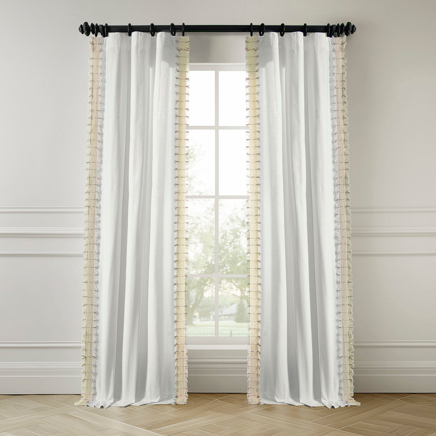Melford White Bordered Modern Hampton Textured Cotton Light Filtering Curtain