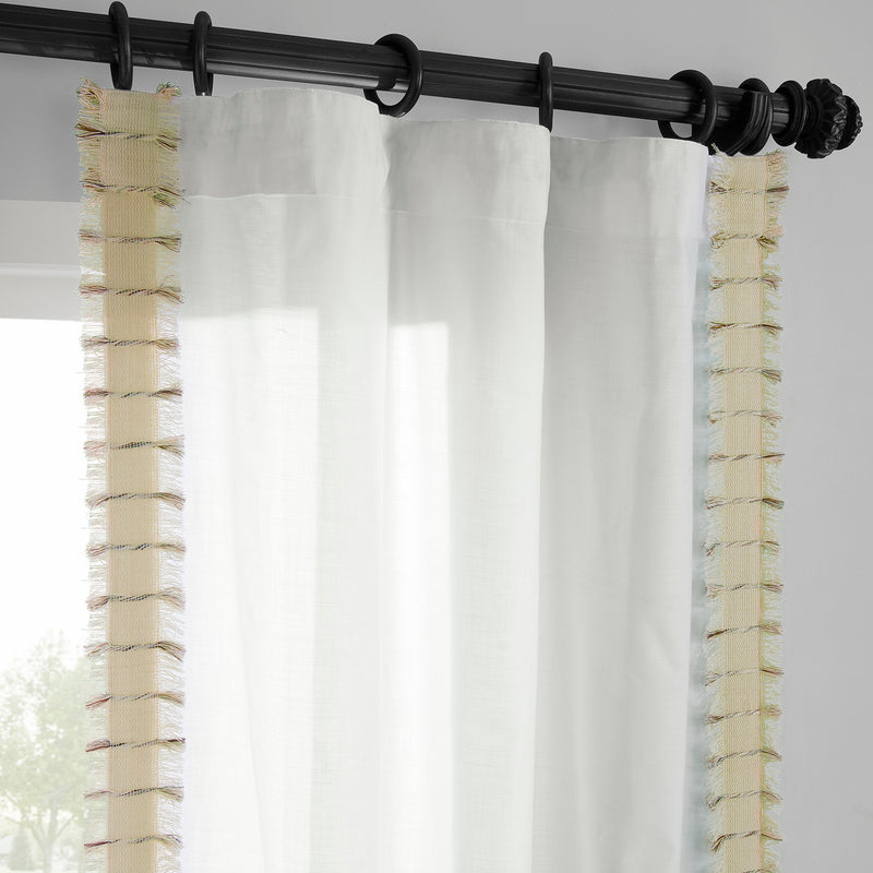 Melford White Bordered Modern Hampton Textured Cotton Light Filtering Curtain