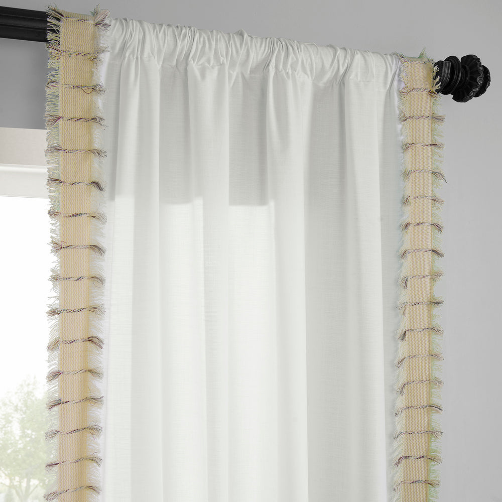 Melford White Bordered Modern Hampton Textured Cotton Light Filtering Curtain