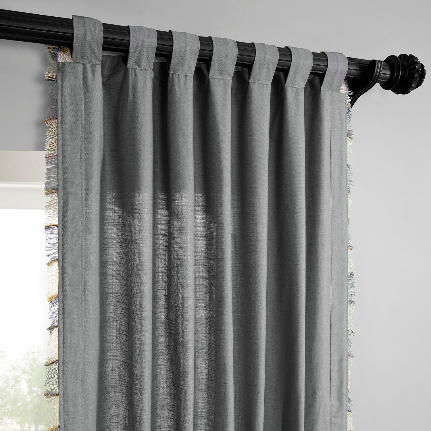 Dixy Grey Bordered Modern Hampton Textured Cotton Light Filtering Curtain