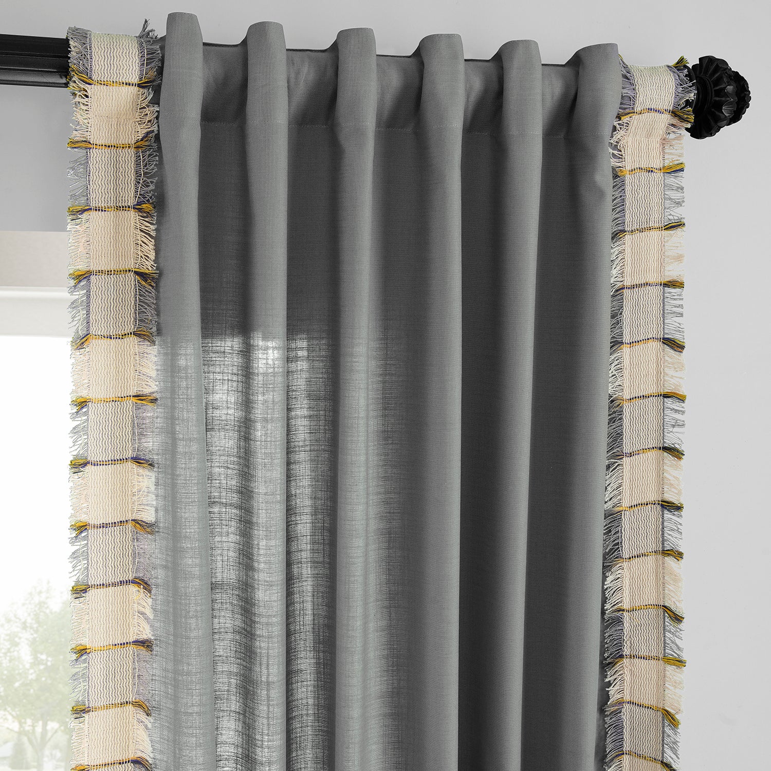 Dixy Grey Bordered Modern Hampton Textured Cotton Light Filtering Curtain