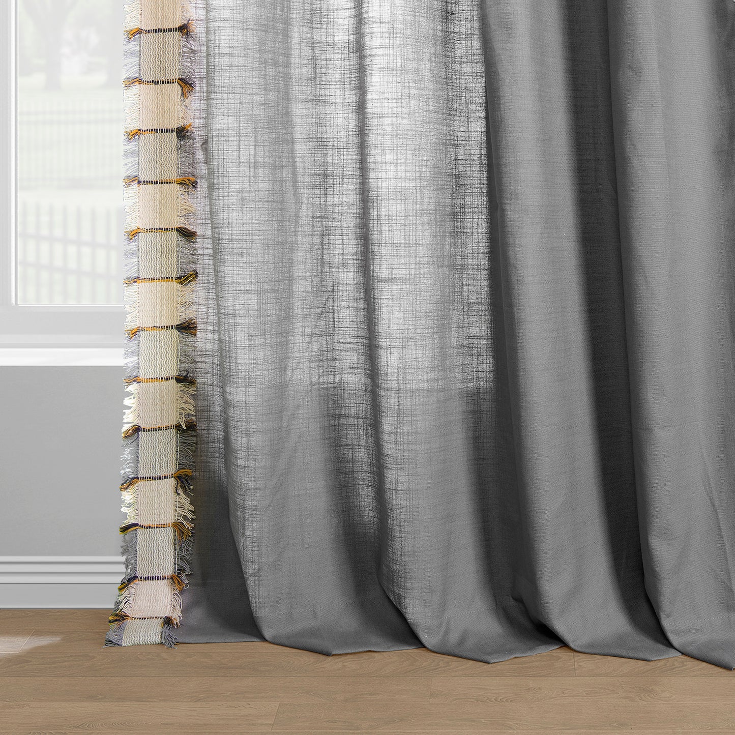 Dixy Grey Bordered Modern Hampton Textured Cotton Light Filtering Curtain