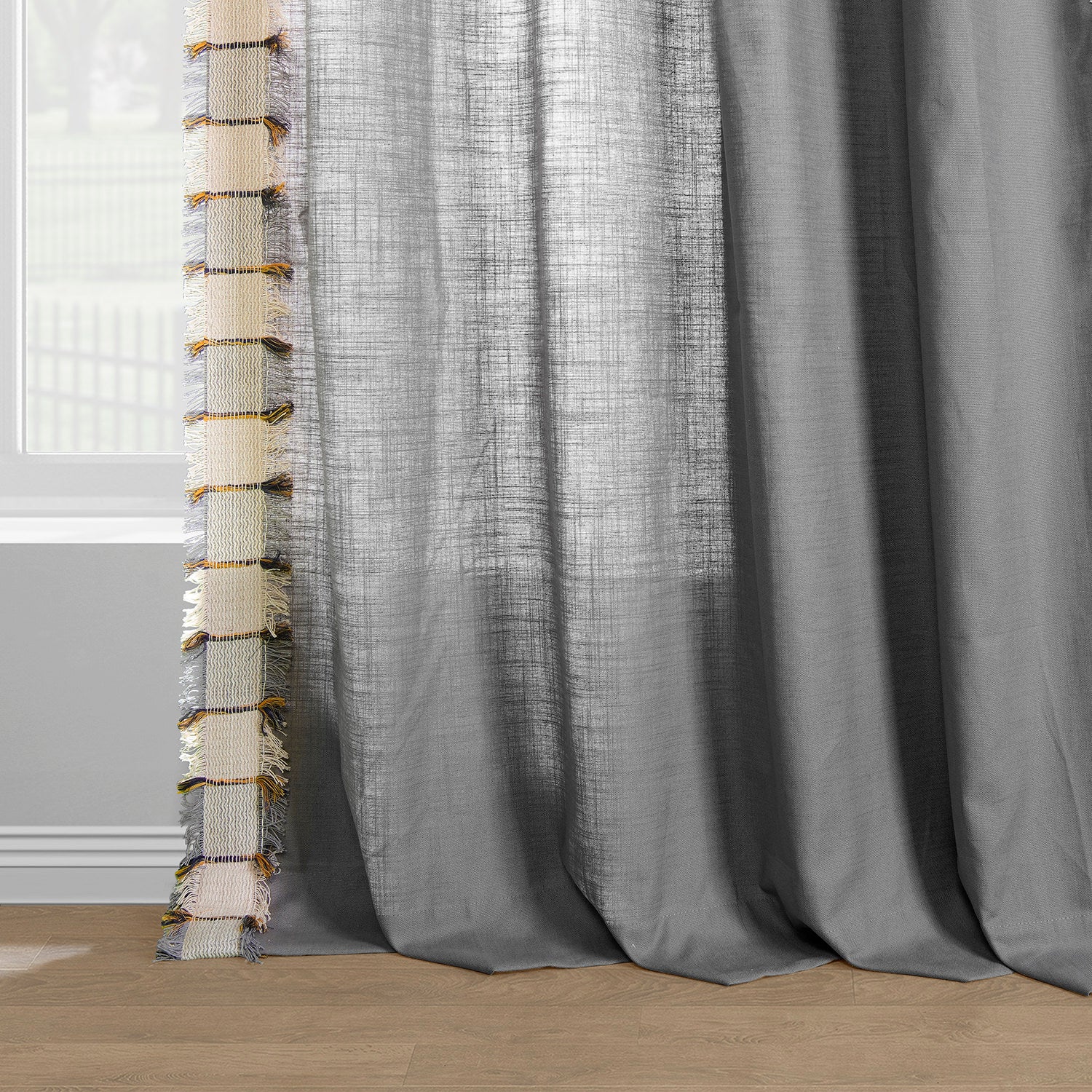 Dixy Grey Bordered Modern Hampton Textured Cotton Light Filtering Curtain