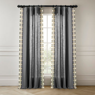 Dixy Grey Bordered Modern Hampton Textured Cotton Light Filtering Curtain