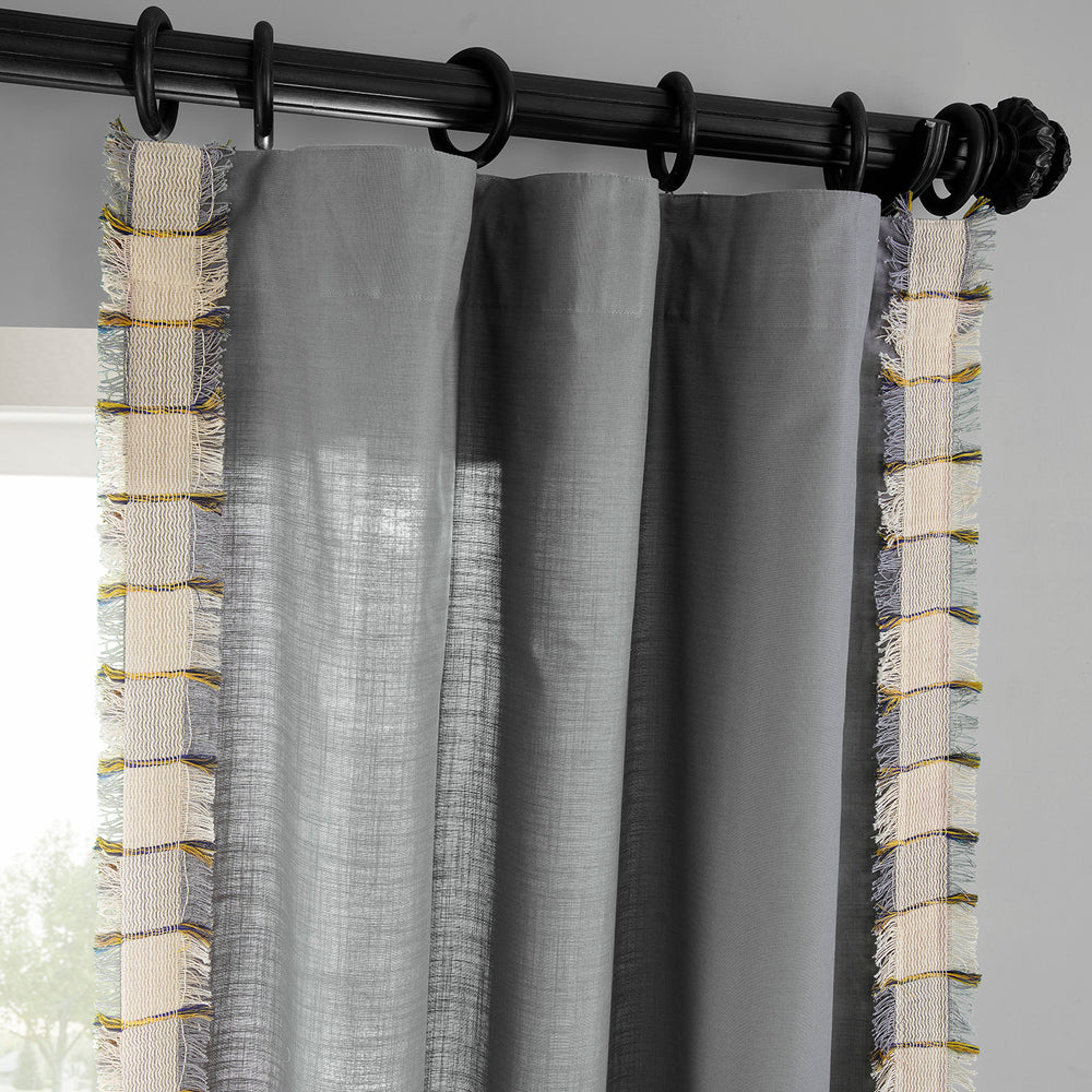 Dixy Grey Bordered Modern Hampton Textured Cotton Light Filtering Curtain